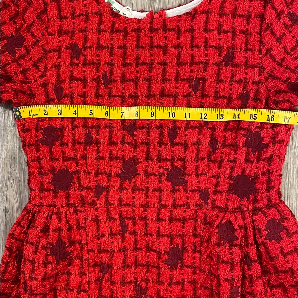 Fanm Mon Boucle Tweed Samantha Dress in Cherry Red Embroidered Medium - Picture 8 of 11